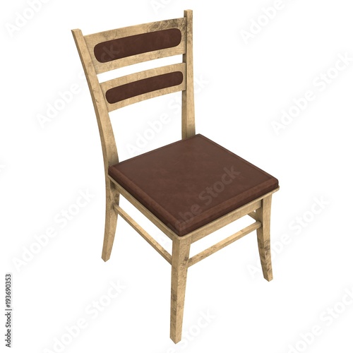 Wooden Chair with backrest 3d render isolated on white