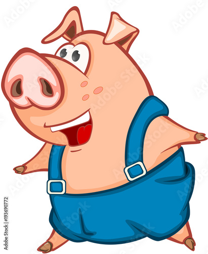 Illustration of a Cute Pig. Cartoon Character 