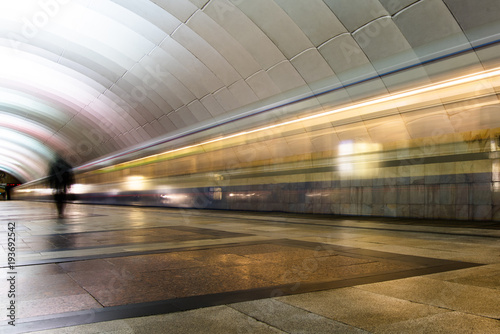 Subway metro train arriving at a station © VladFotoMag