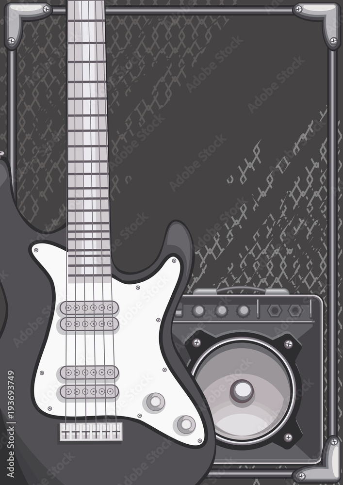 Electric guitar and amplifier on grunge background Electric guitar and amplifier on grunge background
