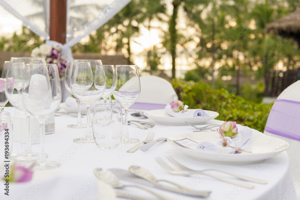 Romantic dinner setting at the beach