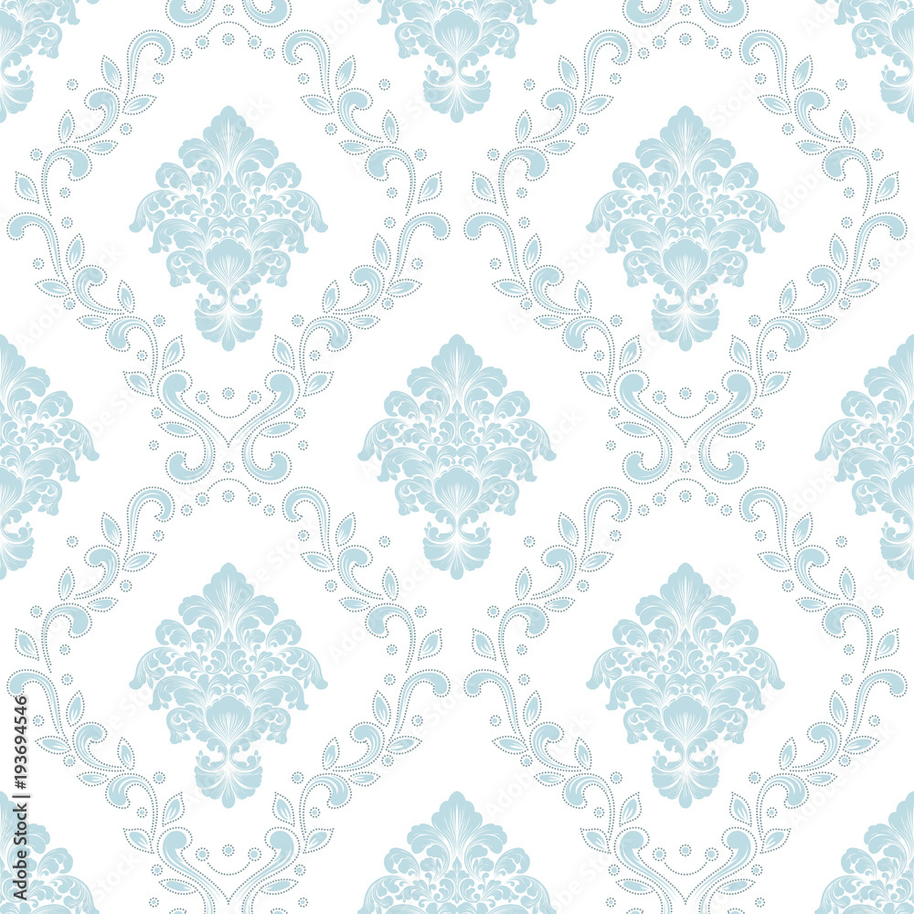 Vector damask seamless pattern background. Classical luxury old fashioned damask ornament, royal victorian seamless texture for wallpapers, textile, wrapping. Exquisite floral baroque template.