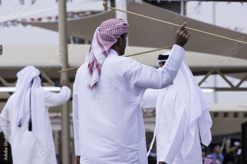 Men perform a Yawalah traditional dance in Janadriyah Festival Essay February 23, 2018 in Riyadh, Saudi Arabia