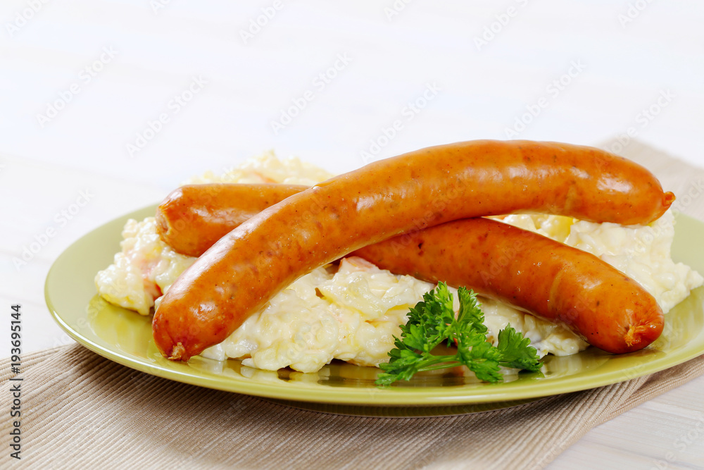 thin sausages with potato salad thin sausages with potato salad