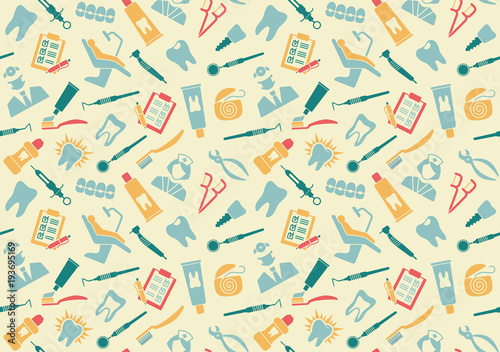 Seamless pattern on the theme of dentistry