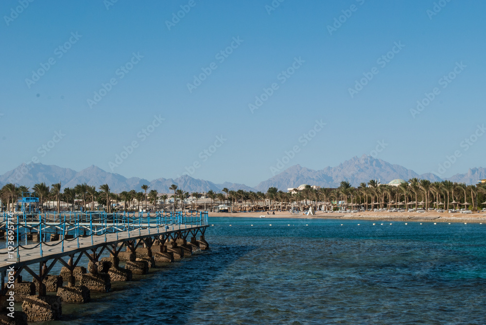 Egypt Red Sea Hurgada pier mountins