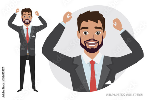 The guy is happy and smiling. Emotion of joy and glee on the man face