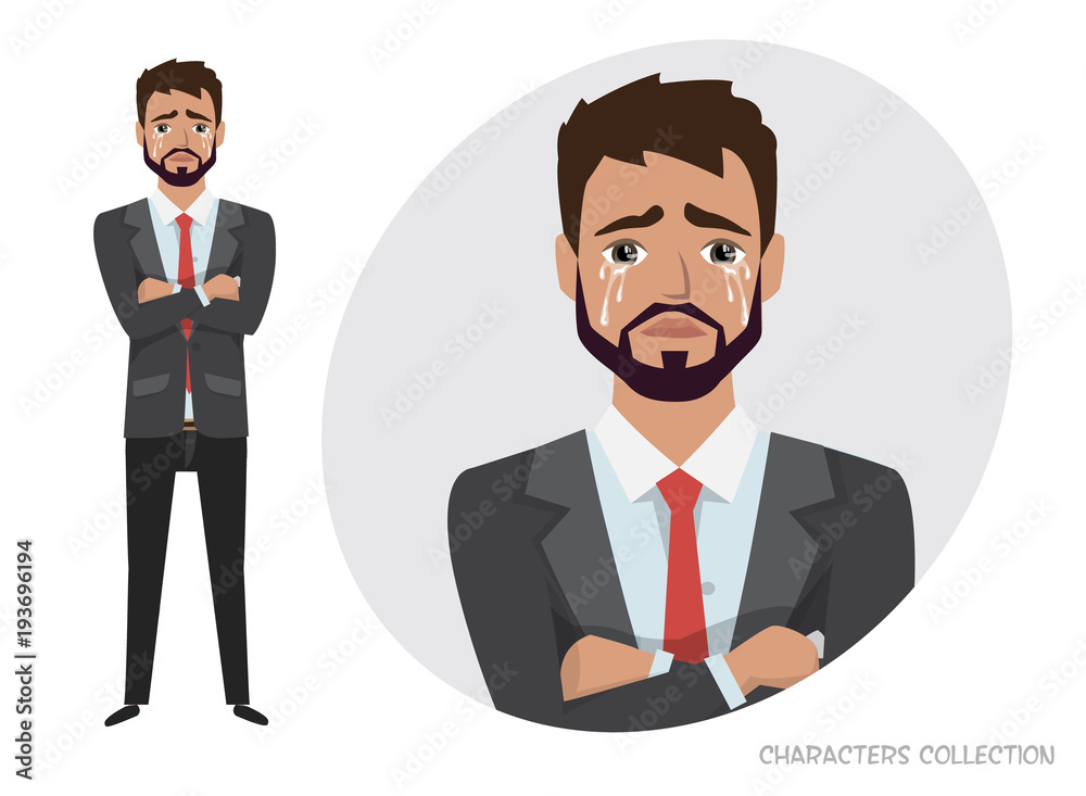 Crying man. Negative emotion facial expression feeling. Businessman is sad crying Crying man. Negative emotion facial expression feeling. Businessman is sad crying
