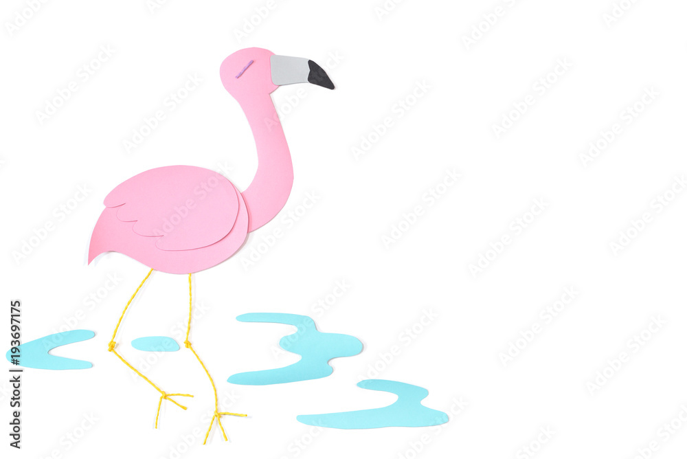 Fototapeta premium Flamingo paper cut on white background - isolated