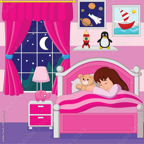 Cartoon little girl sleeping 