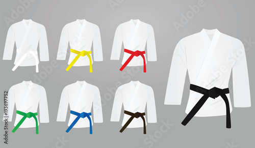 Colored belts with kimono. vector illustration