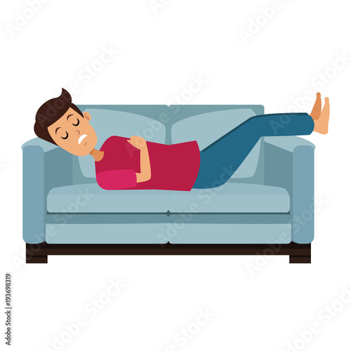 Man sleeping on coach icon vector illustration graphic design