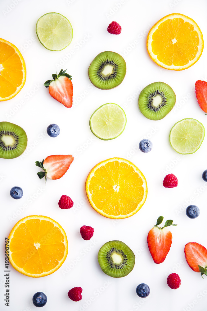 Sliced fruits on white background Sliced fruits on white background
