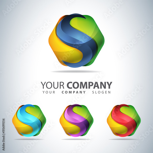 Logo 3D Hexagon shape, Hi tech Concept, abstract vector template