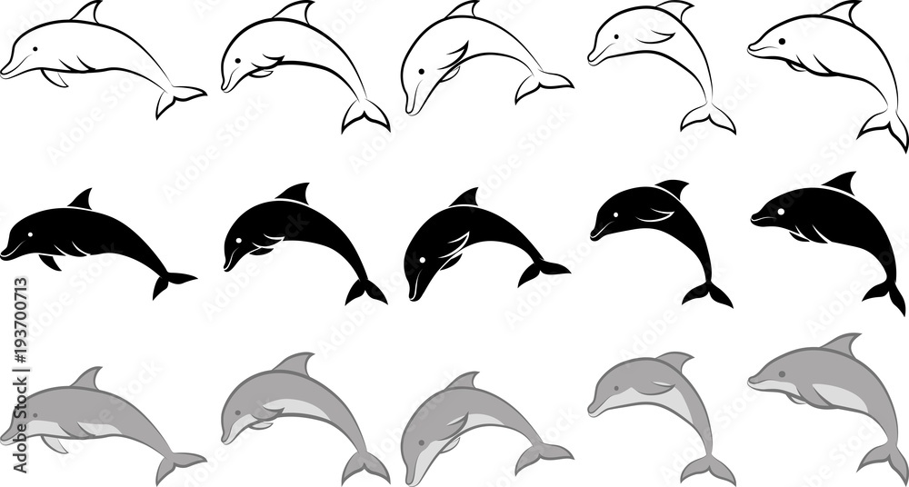 Naklejka premium delfin - ilustracja clipart i grafika liniowa