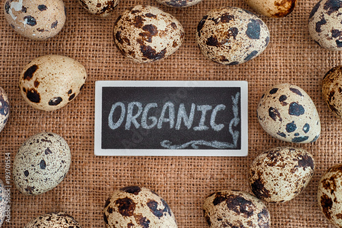 Quail eggs and the word Organic