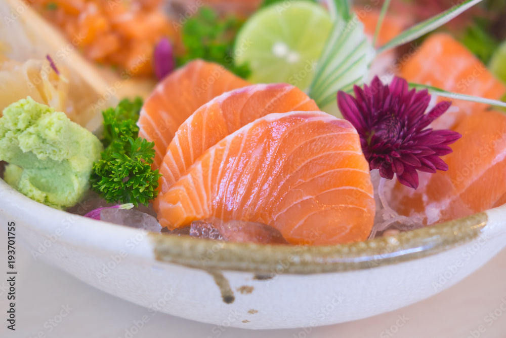 Raw fresh Salmon meat sashimi