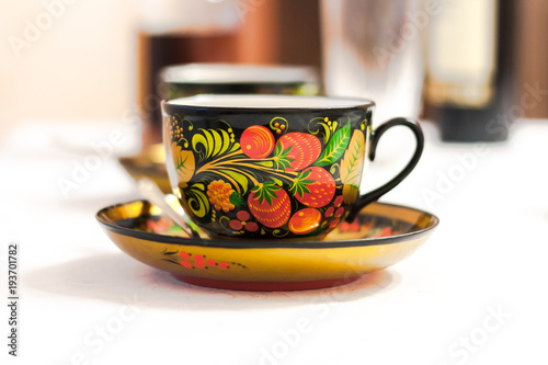 Russian khokhloma, traditional wood painting handicraft souvenirs