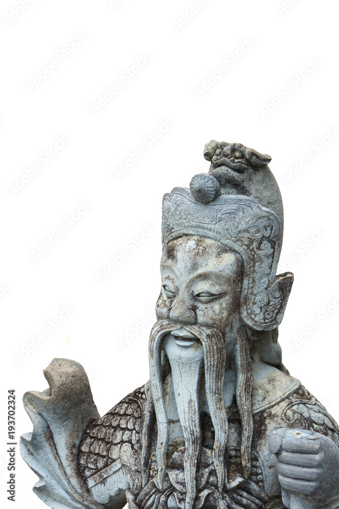 god of warrior statue in thailand temple - isolated on white background