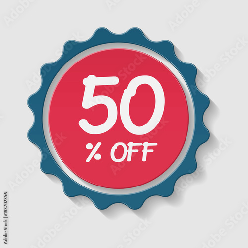 50 percent off, vector badge.