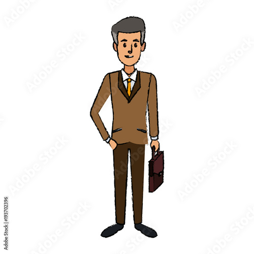 business successful man dressed in a suit standing with breifcase vector illustration