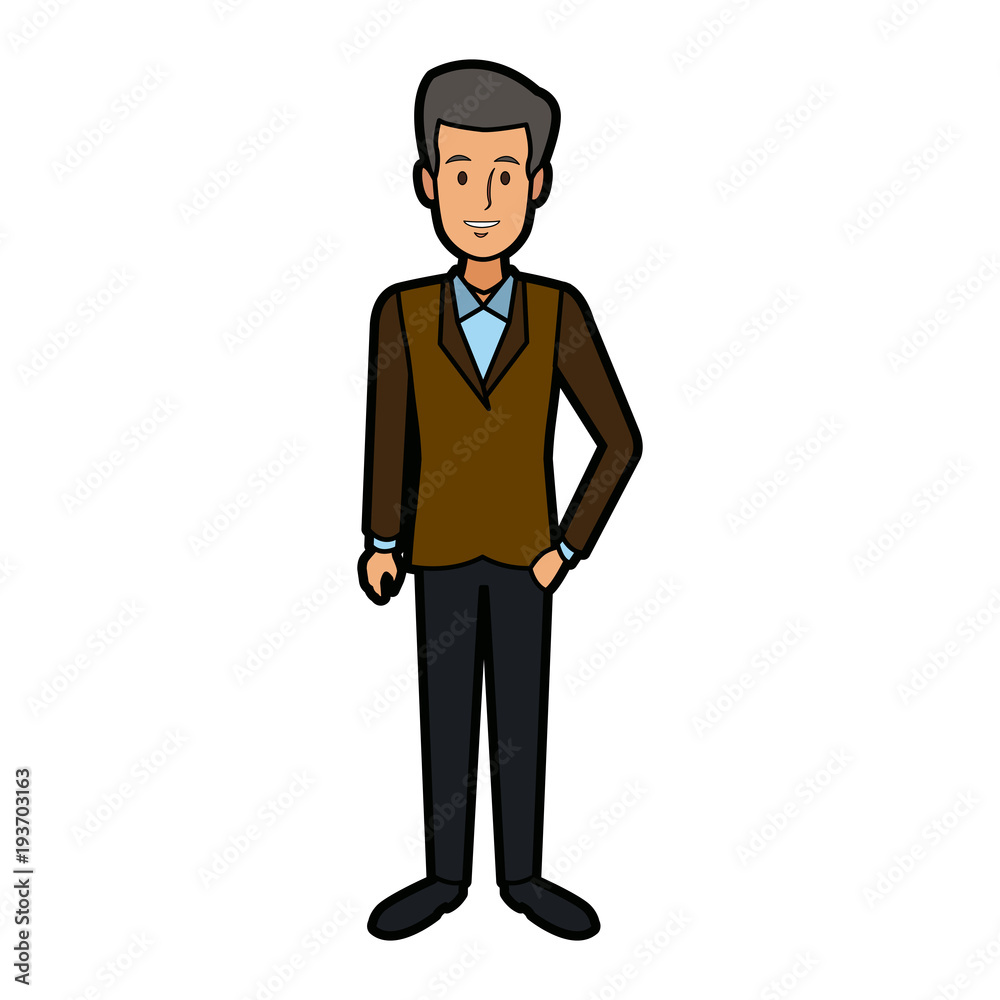 business successful man dressed in a suit standing with breifcase vector illustration
