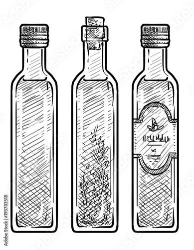 Oil glass illustration, drawing, engraving, ink, line art, vector