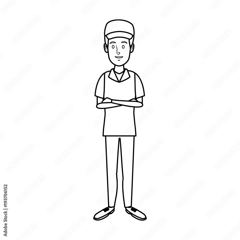 man in uniform of delivery worker standing vector illustration man in uniform of delivery worker standing vector illustration