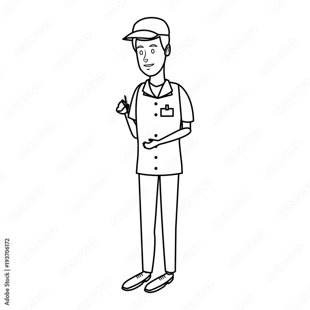 man in uniform of delivery worker standing vector illustration