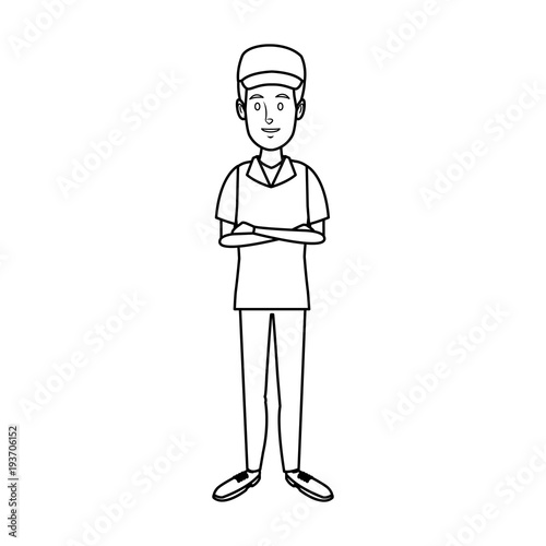 man in uniform of delivery worker standing vector illustration