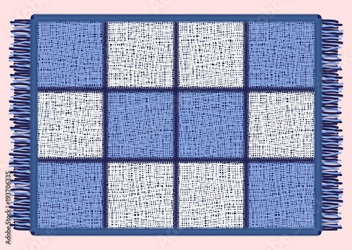 Blue mat with fringe. Rectangular rug in the cell