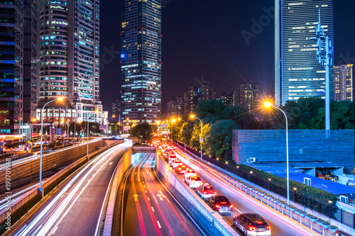 busy traffic with urban in night