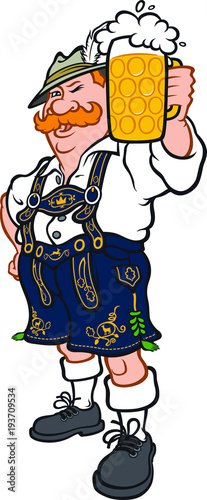 A German man in a national Bavarian costume. Vector illustration in a flat style. Image is isolated on white background. Company characters. Mascot for printing and website. Holiday Oktoberfest.