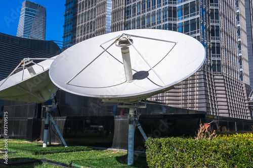 satellite dish antennas with modern building