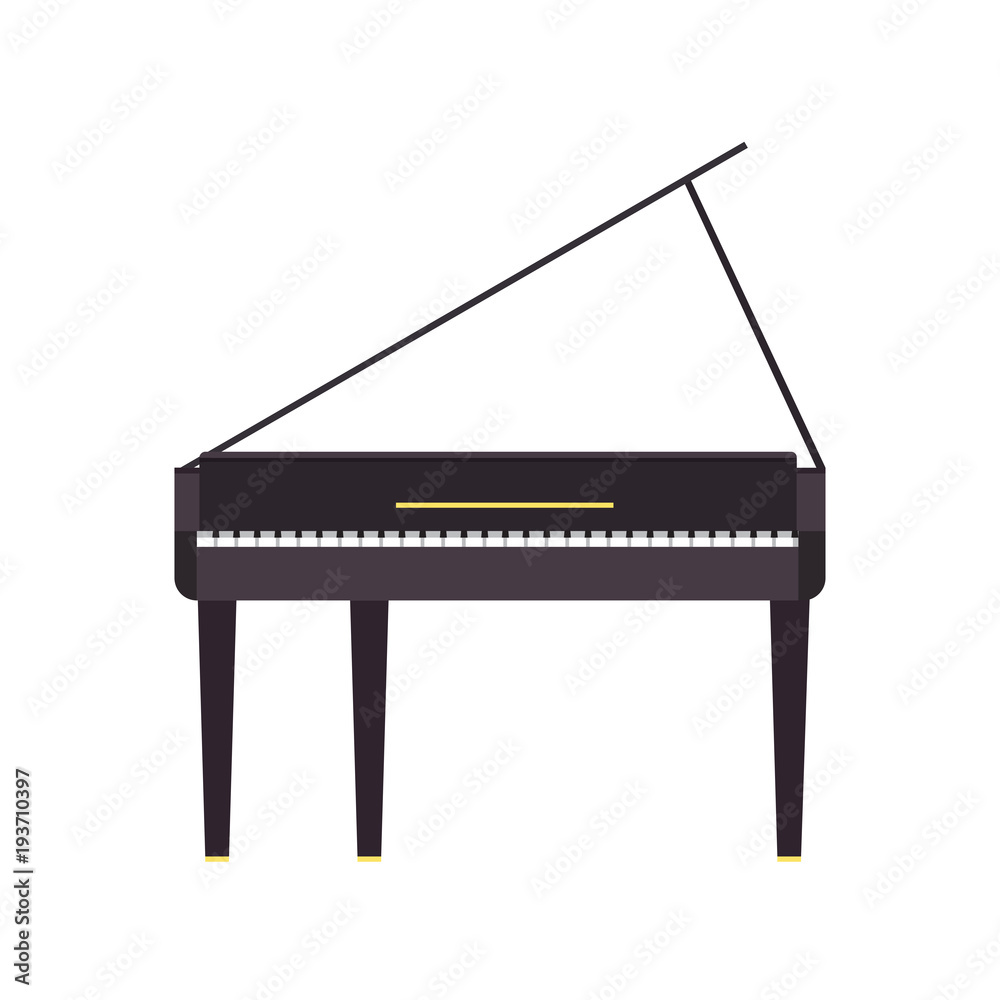 Fototapeta Piano grand vector music illustration instrument black musical isolated classical white icon. Key concert background sound