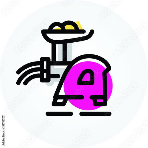 Icon of meat grinder. Kitchen appliances. Assistant in the kitchen. Vector icon isolated on white background. Fashionable linear icon. Icon for website and print. Logo, emblem, symbol.