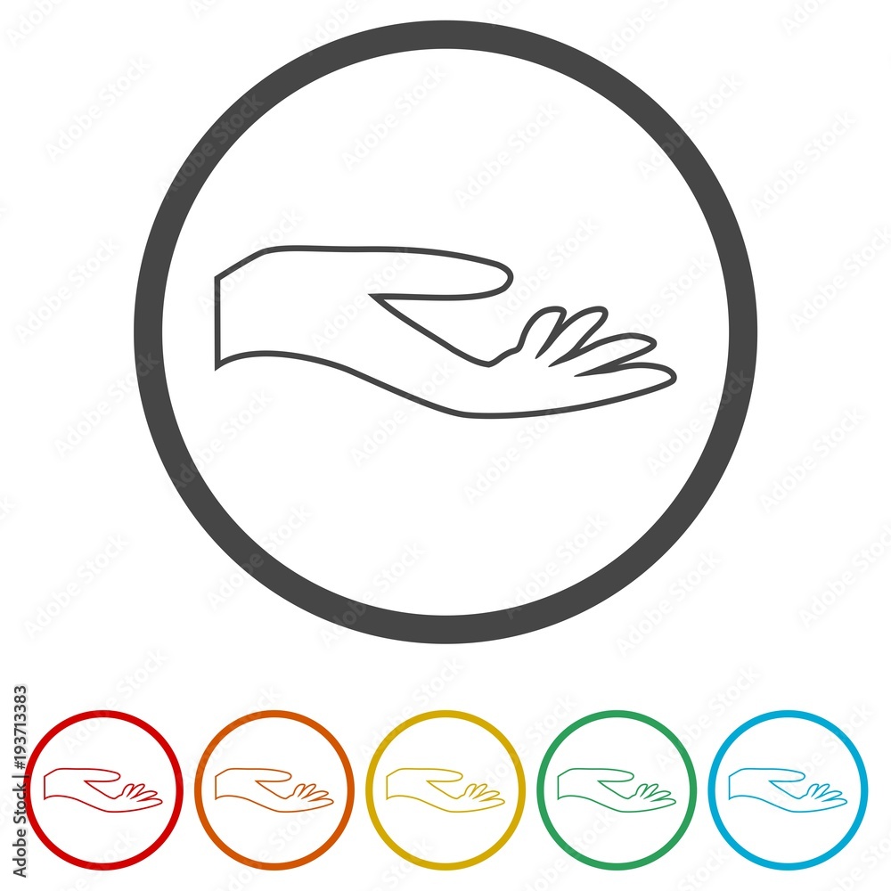 Illustration of a hand offering, Hand icon, 6 Colors Included Illustration of a hand offering, Hand icon, 6 Colors Included