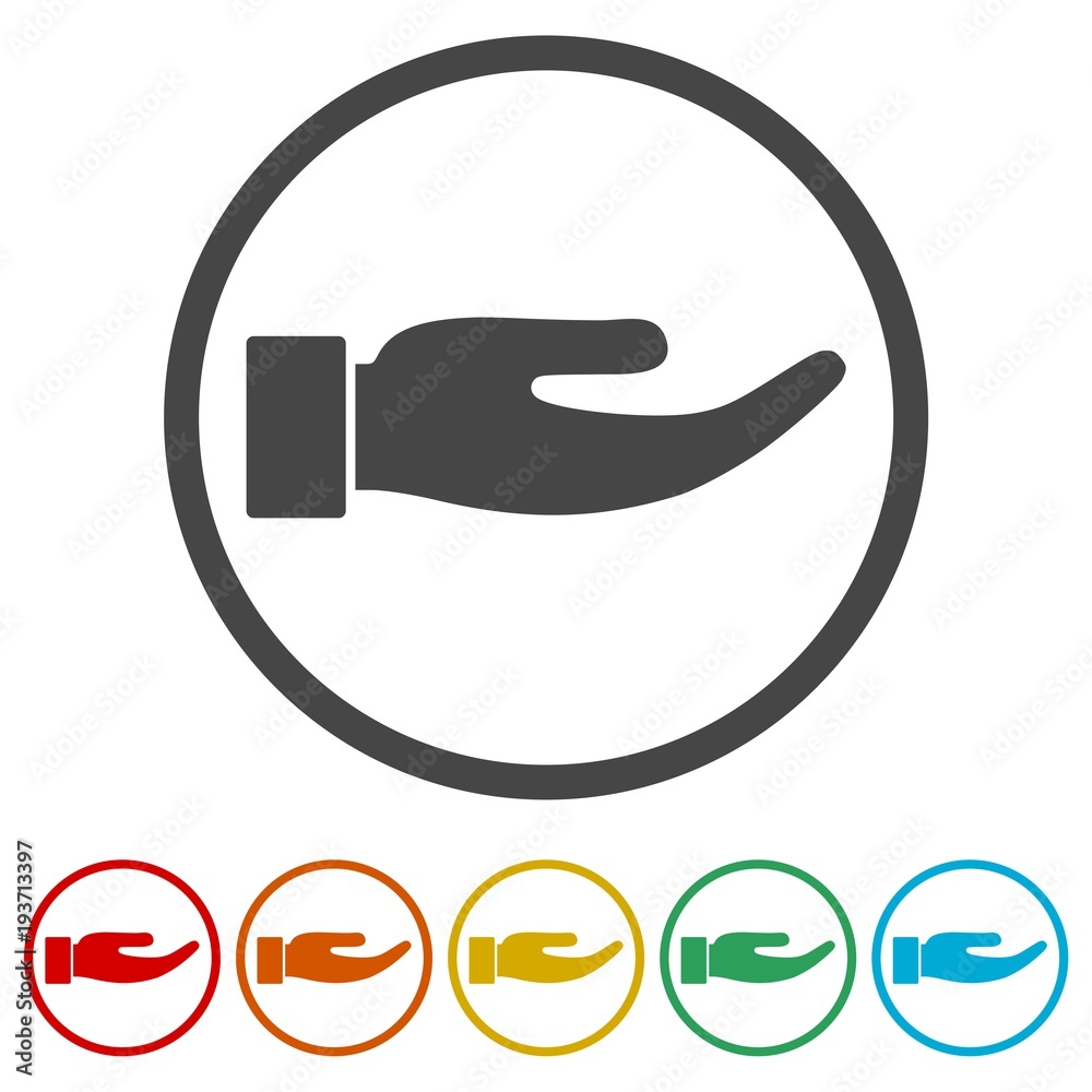 Illustration of a hand offering, Hand icon, 6 Colors Included Illustration of a hand offering, Hand icon, 6 Colors Included