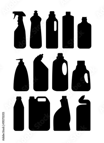 Household chemicals and cleaners. Silhouettes of containers and bottles household chemicals. Vector illustration.