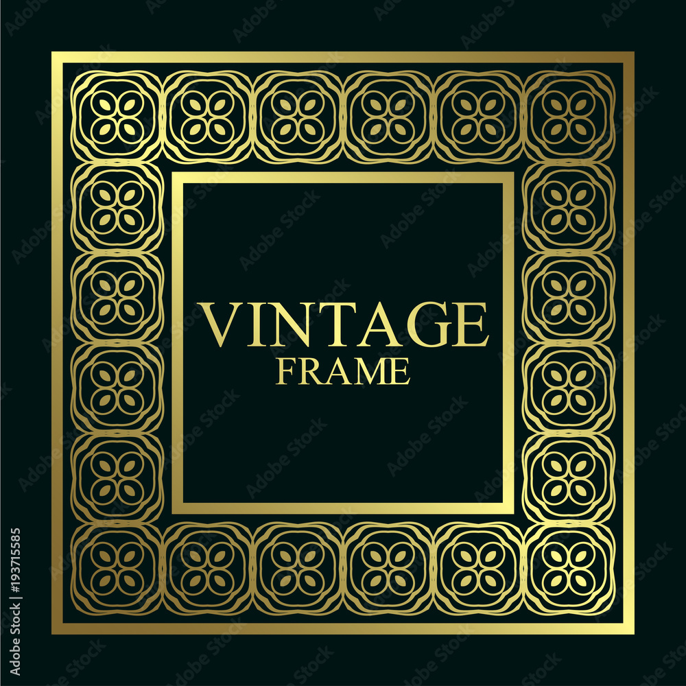 Vintage ornamental golden retro frame. Template for design. Vector illustration