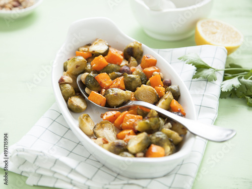 Brussel sprouts and butternut squash baked in oven