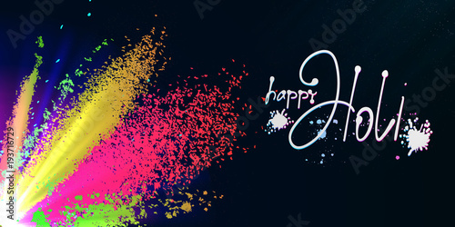 Colorful powder explode. Holi and Dolyatra celebration card. Invitation card. Vector illustration. photo