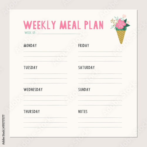Weekly meal plan. Vector