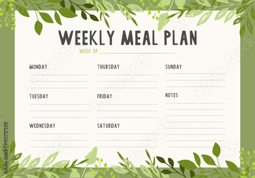 Weekly meal plan. Printable.