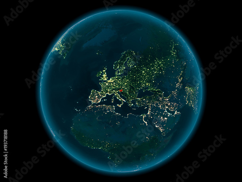Slovenia on planet Earth in space at night