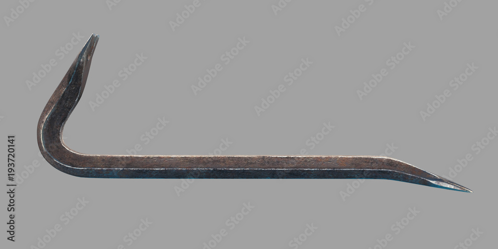 Wall Mural 3D illustration of a rusty crowbar in front view on a grey background