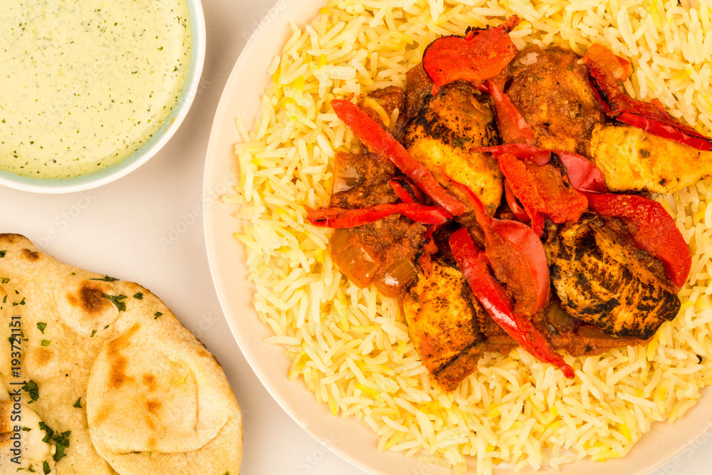 Indian Style Chicken Jalfrezi Curry And Pilau Rice Stock Photo Adobe