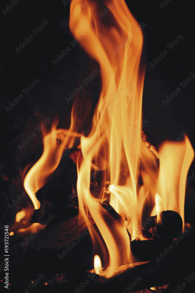 Close up of burning firewood in the fireplace Close up of burning firewood in the fireplace