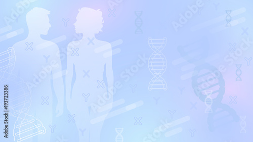 Medical abstract vector fertilization background with male and female, dna and x, y chromosomes.