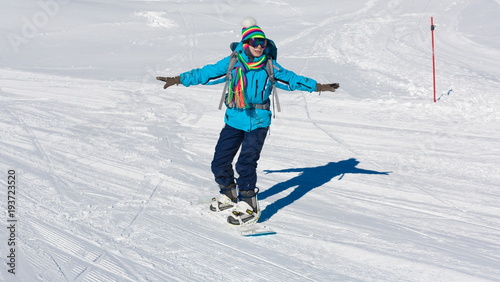 Woman, snowboard winter, rides, Switzerland
